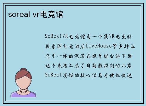 soreal vr电竞馆